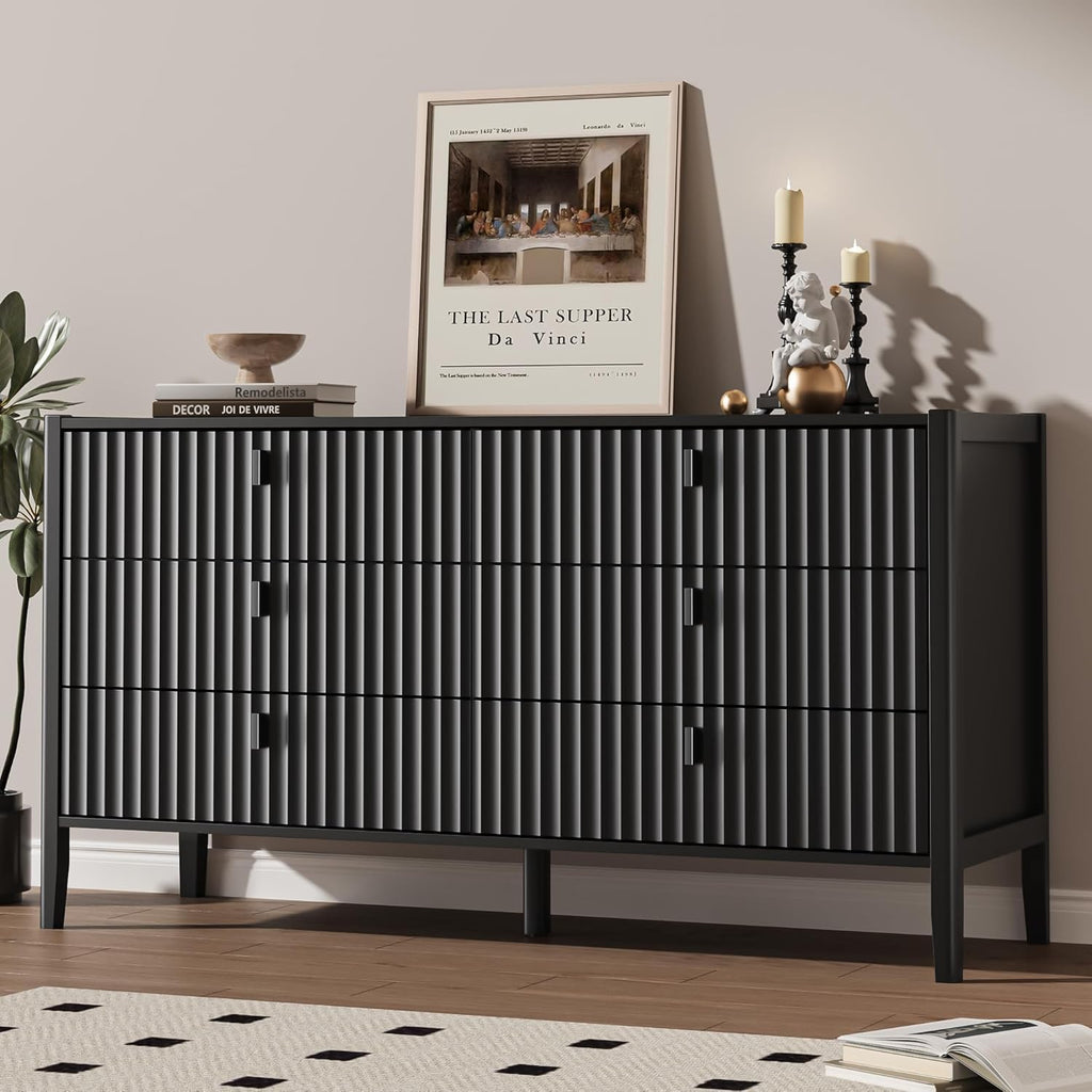 Black 6 Drawer Wood Dresser I33909