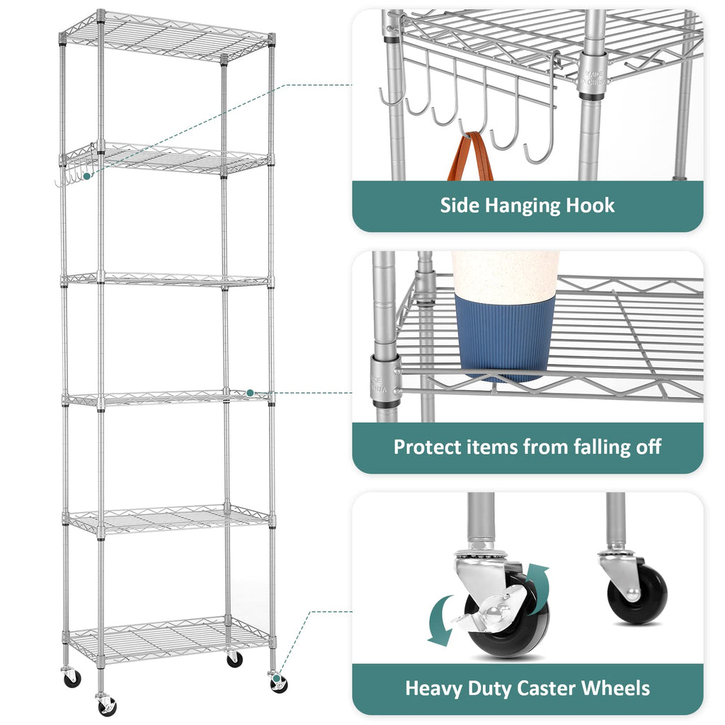 6-Tier Wire Shelving Unit with Caster Wheels R737210