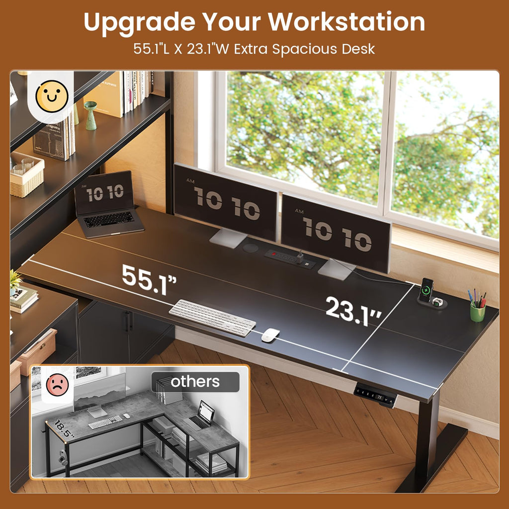 57" L Shaped Standing Desk with Storage Hutch Q9417
