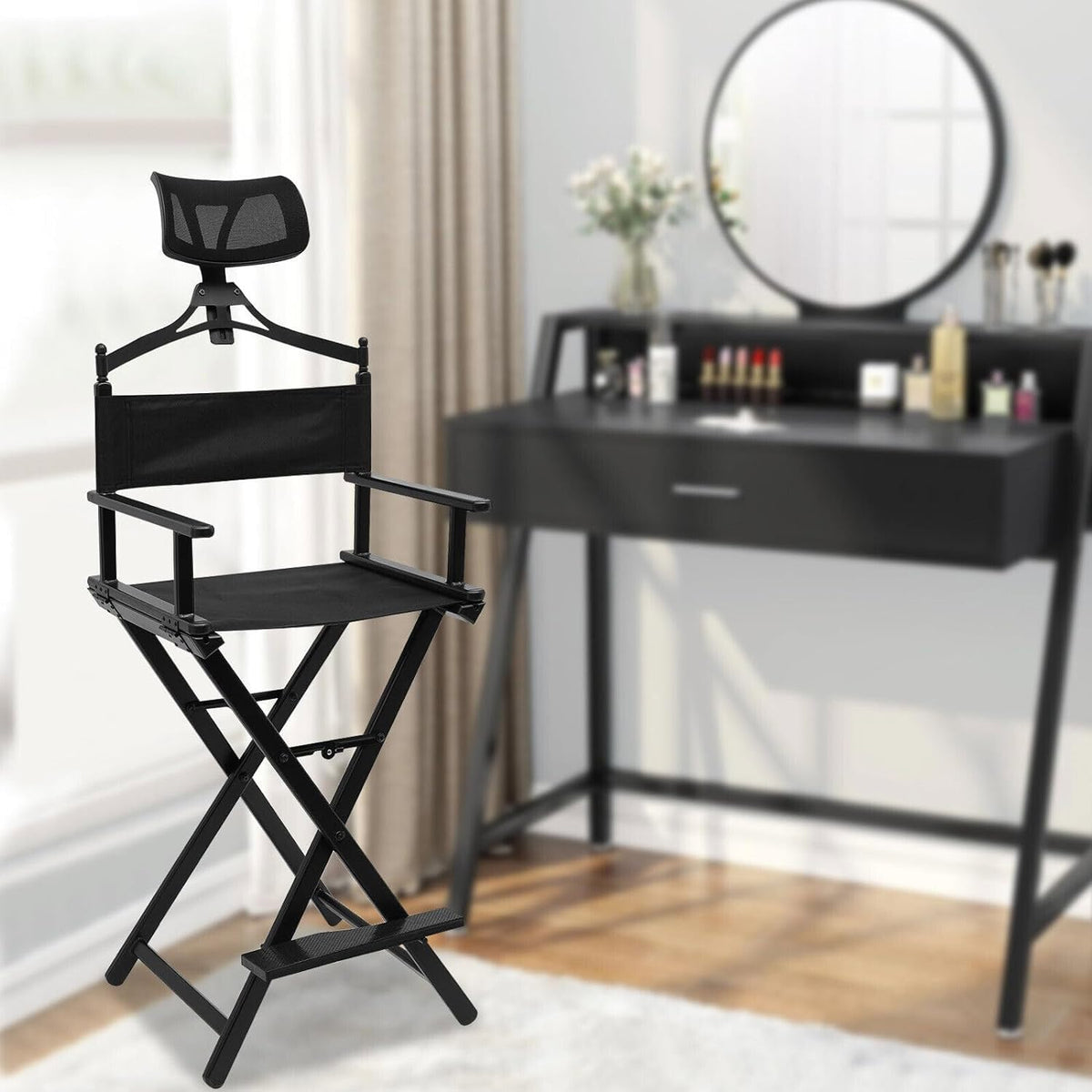 Foldable Stool with Head Rest, Portable Camping Chair, Supports Up to 300 Lbs, Gold L497