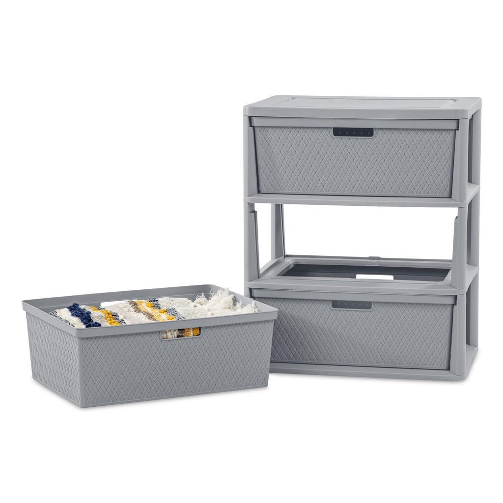 Wide 3-Drawer Plastic Storage Tower with Removable Bins, Gray G4733