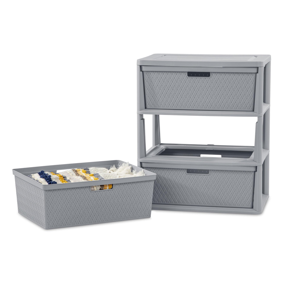 Wide 3-Drawer Plastic Storage Tower with Removable Bins, Gray G4733