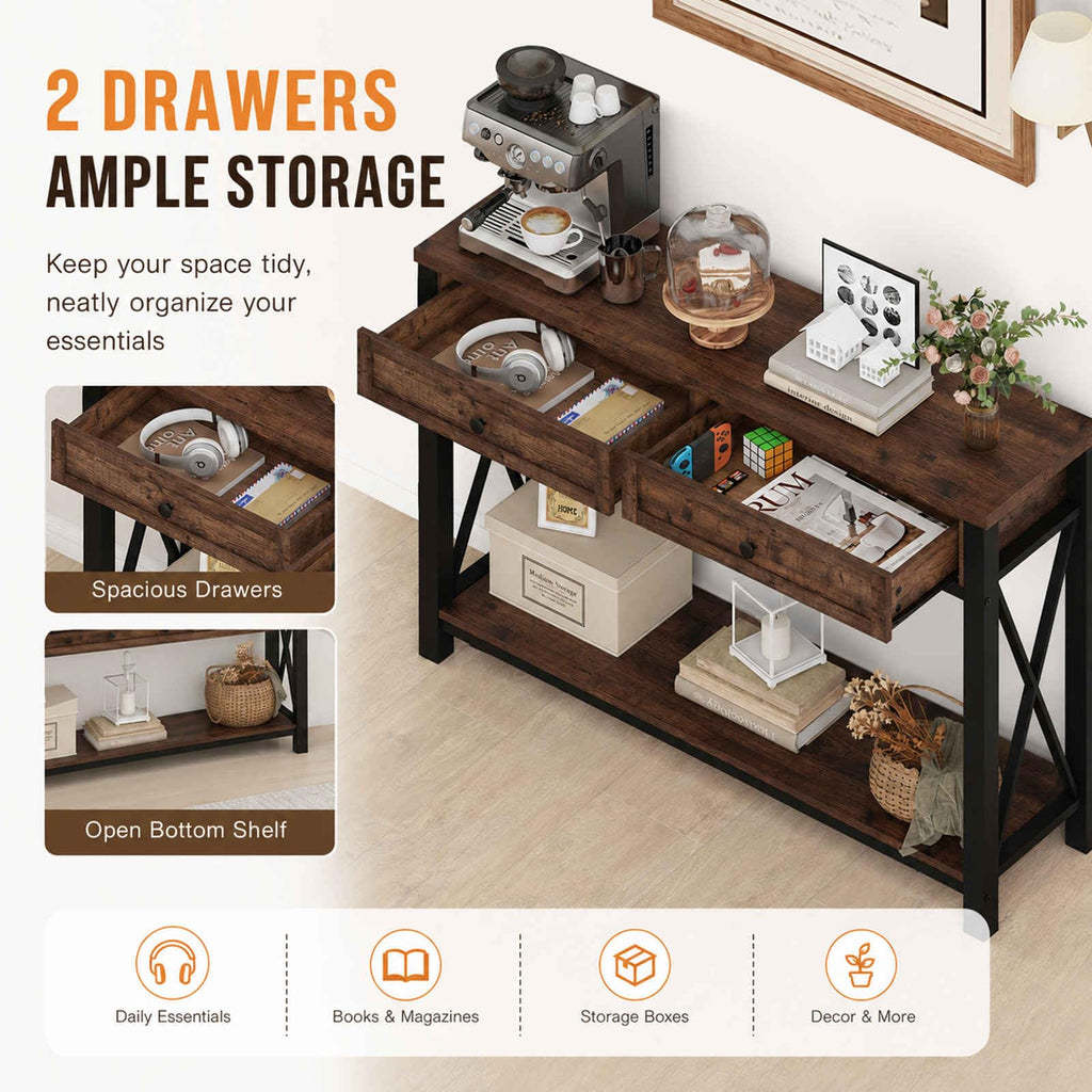 Rustic Oak 47 Inch Console Table with 2 Drawers E22205