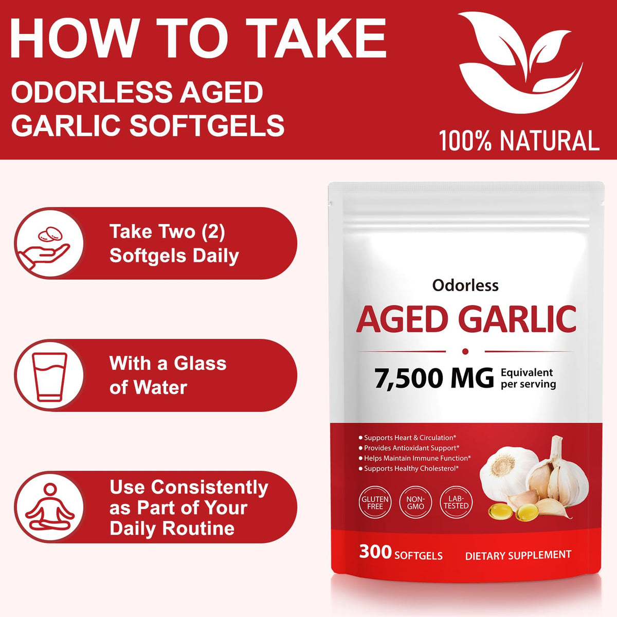 Odorless Garlic Softgels 7500mg 300 Softgels K541