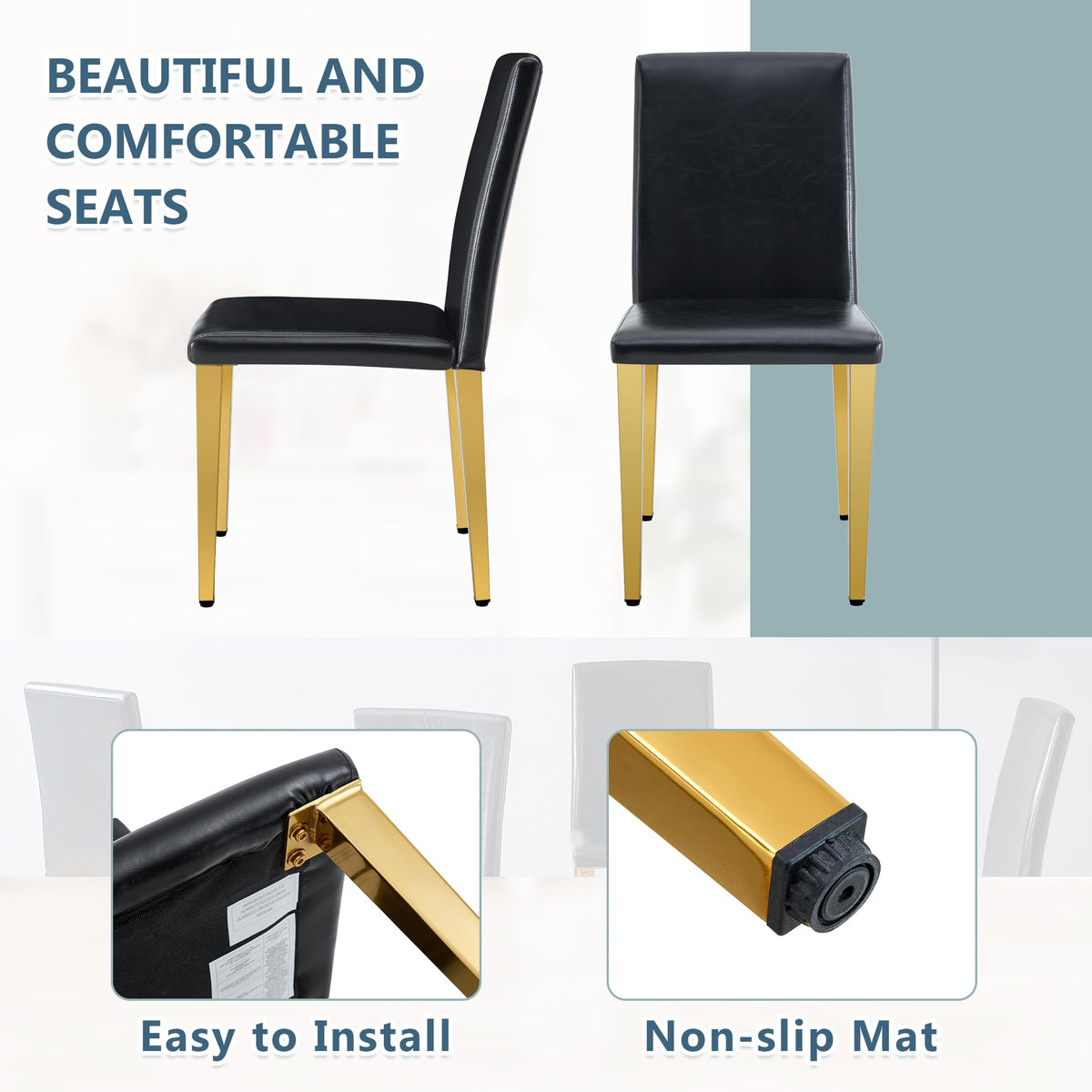 Black Gold Upholstered Dining Chairs Set of 4 H8876