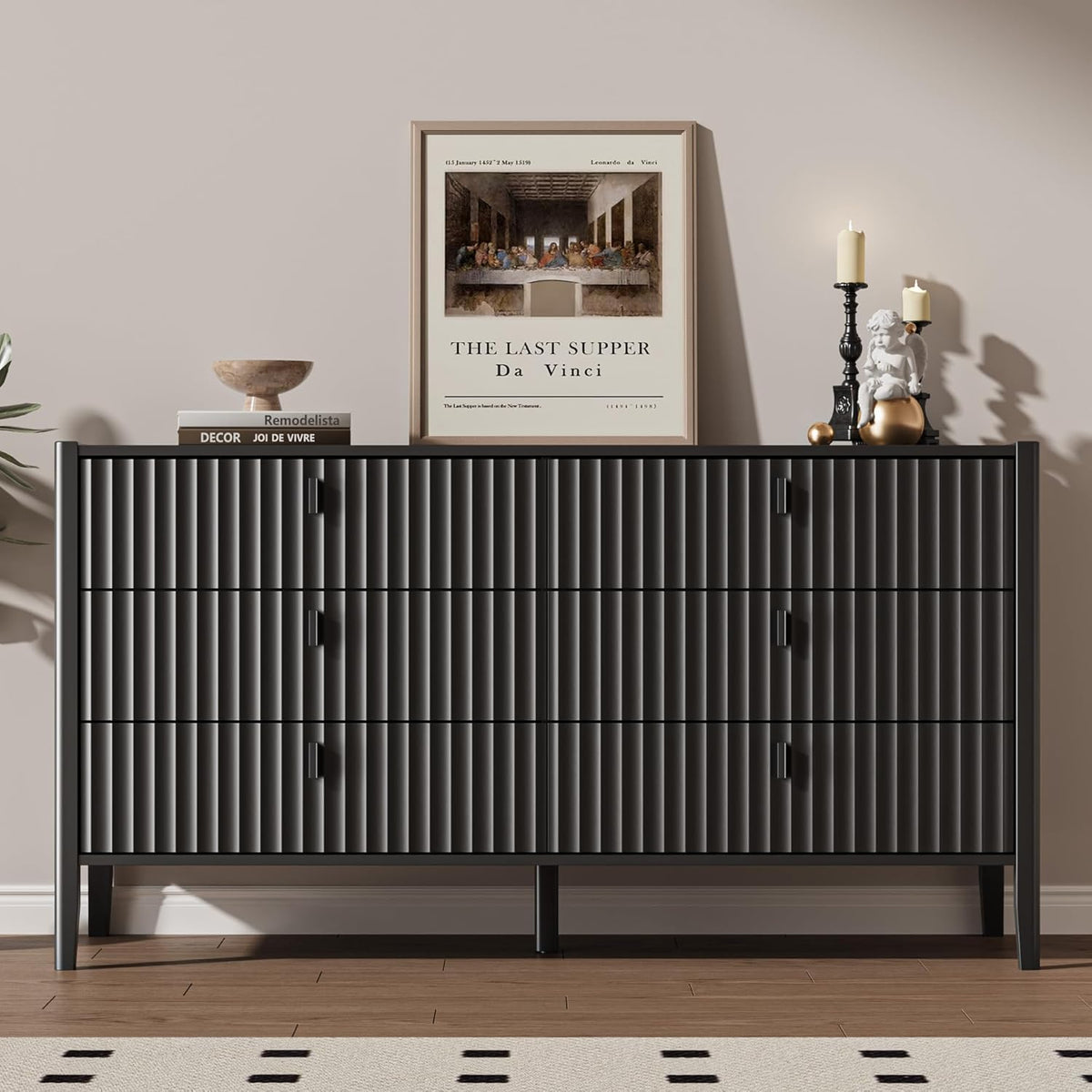 Black 6 Drawer Wood Dresser I33909