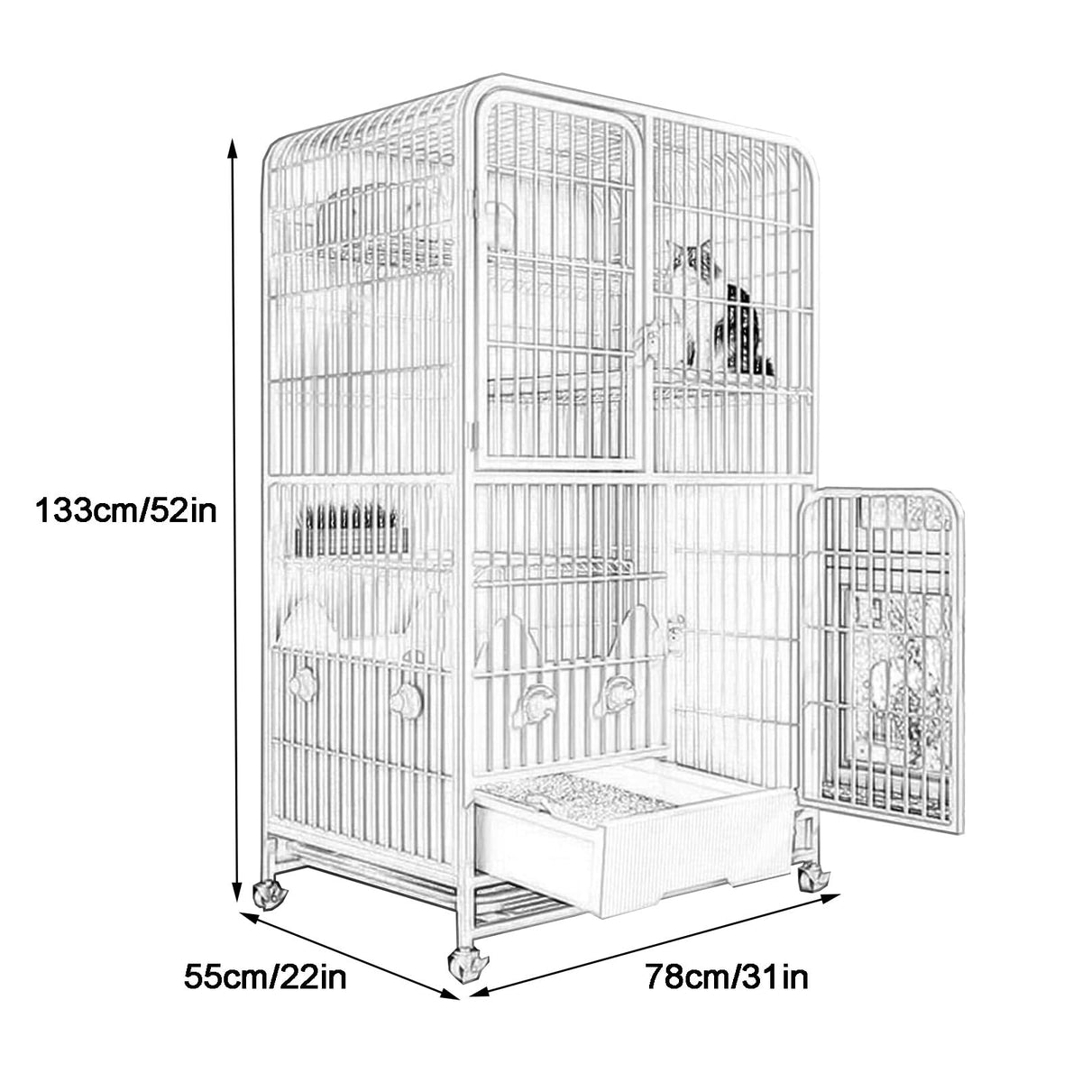 4-Tier Metal Wire Cat Cage with Litter Box and Hammock D614360