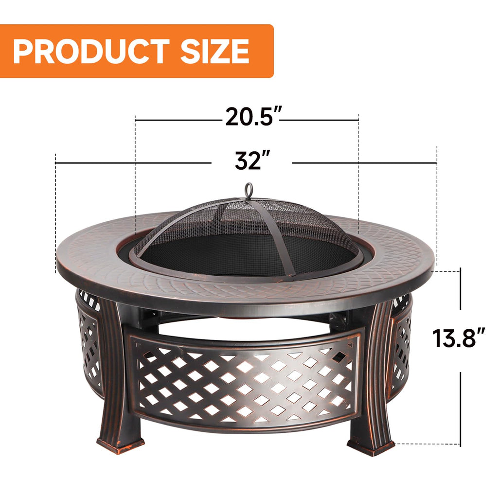32-Inch Round Metal Fire Pit Table Set R544