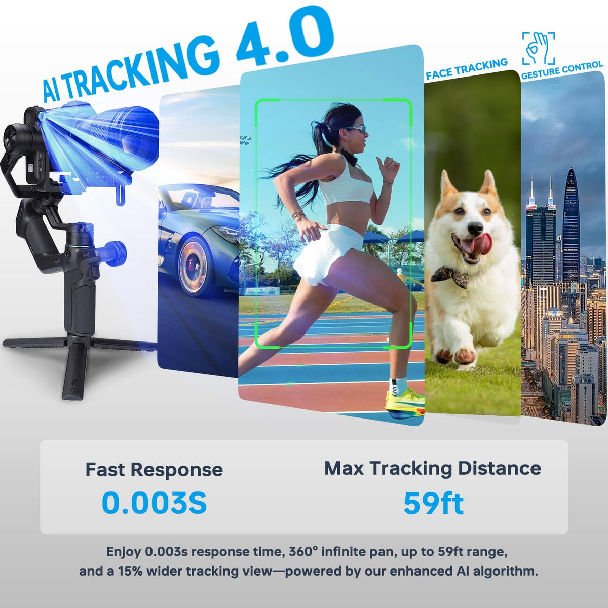Camera Gimbal with AI Tracker, Detachable Remote Handle, Payload 4.4lbs, Bluetooth Control R36674