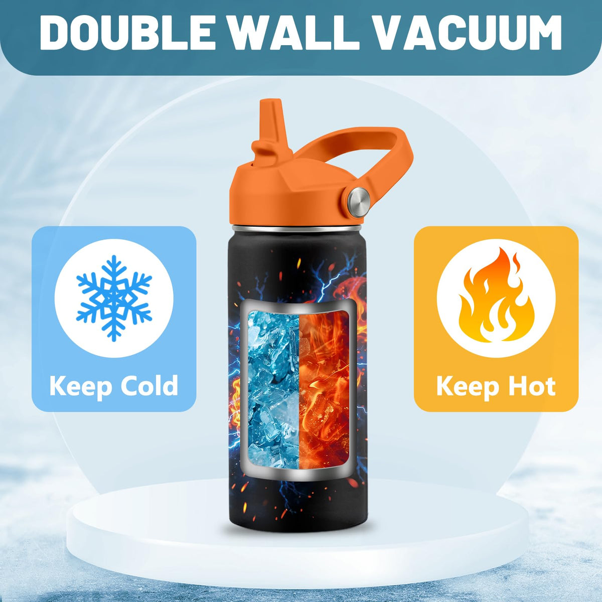 16 oz Stainless Steel Insulated Water Bottle with Straw Lid, 2 Pack G523