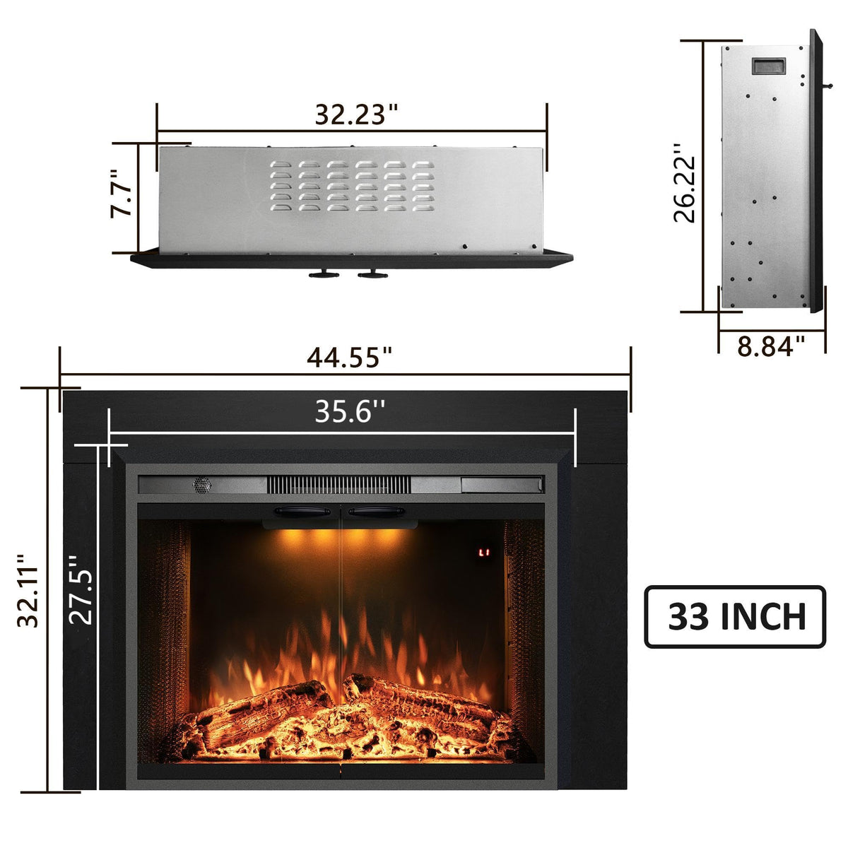 Black Electric Fireplace Insert with Metal Trim Kit, 45" W x 32" H U168972