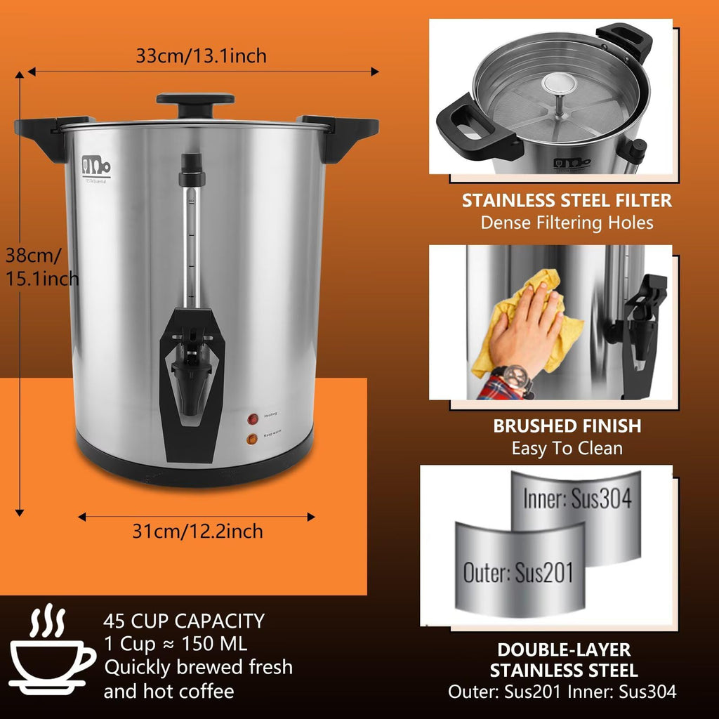45 Cup 8L Commercial Coffee Urn 950W Hot Beverage Dispenser with Double Faucet F370237