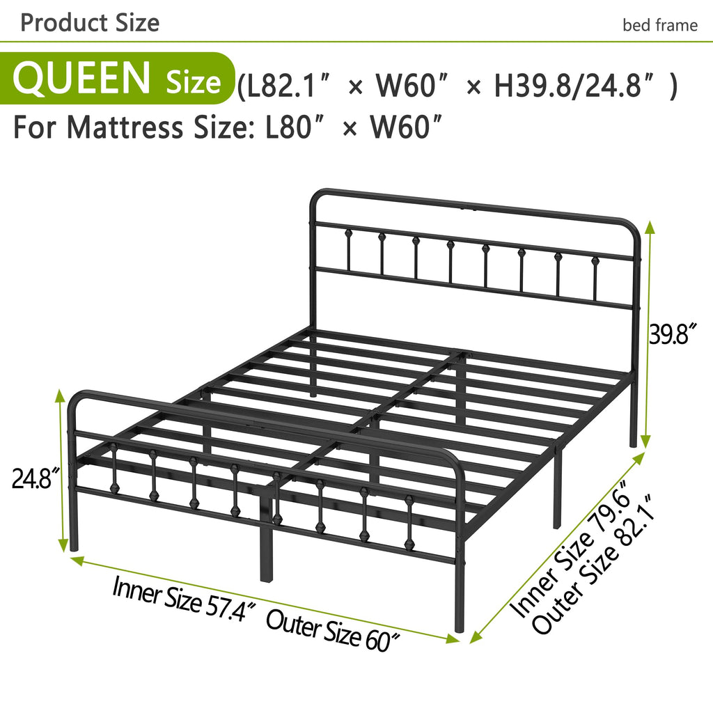 Queen Size Black Metal Bed Frame O55669