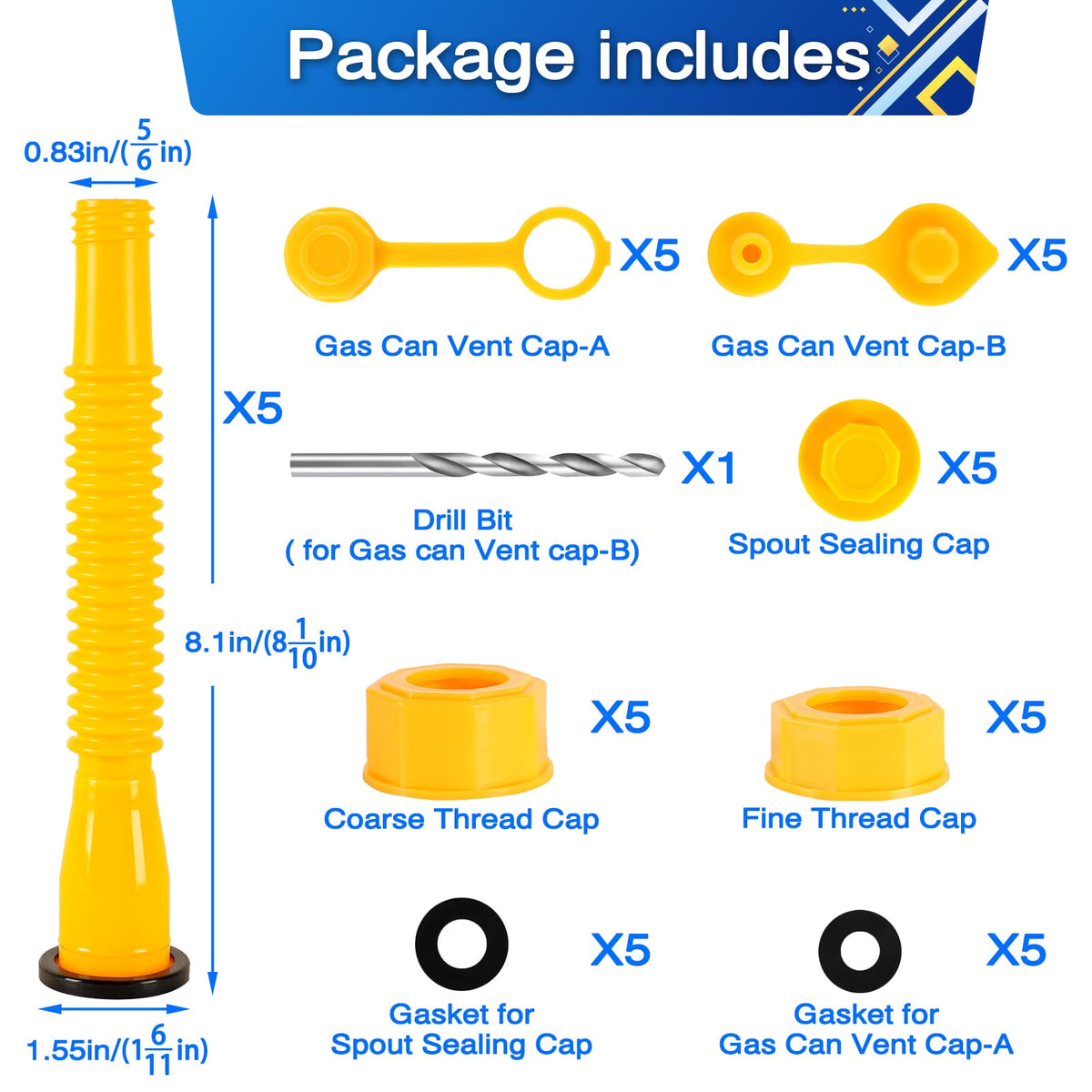 Gas Can Spout Replacement with Vent Caps U600