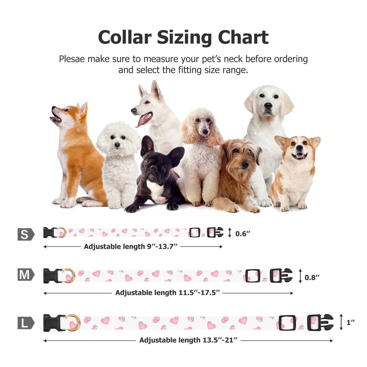 Cotton Dog Collar White and Pink Love Heart with Pendant T740