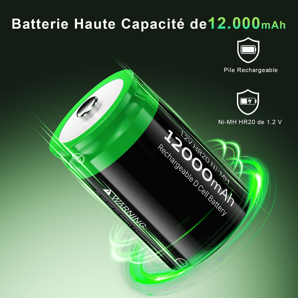 Rechargeable D Batteries, 12000mAh Ni-MH 1.2V 4-Pack X27153