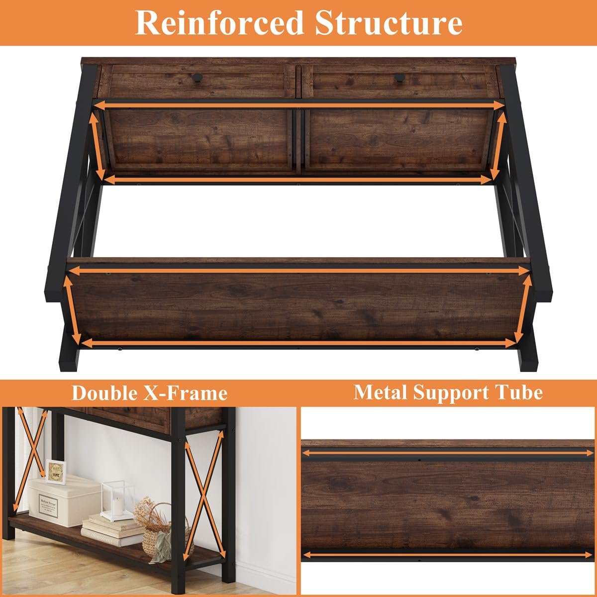 Rustic Oak 47 Inch Console Table with 2 Drawers E22205