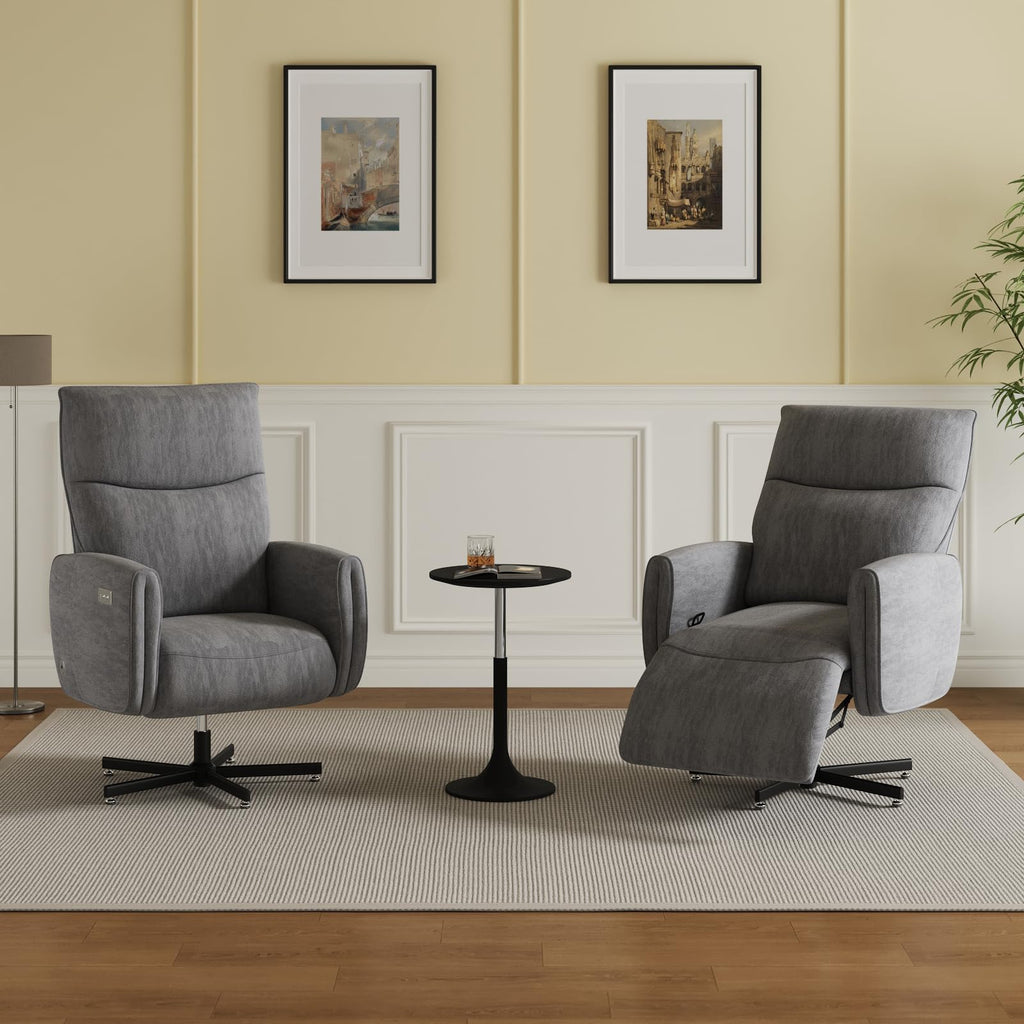 Grey Velvet Swivel Rocker Recliner Chair with USB & Type-C Charging L443954