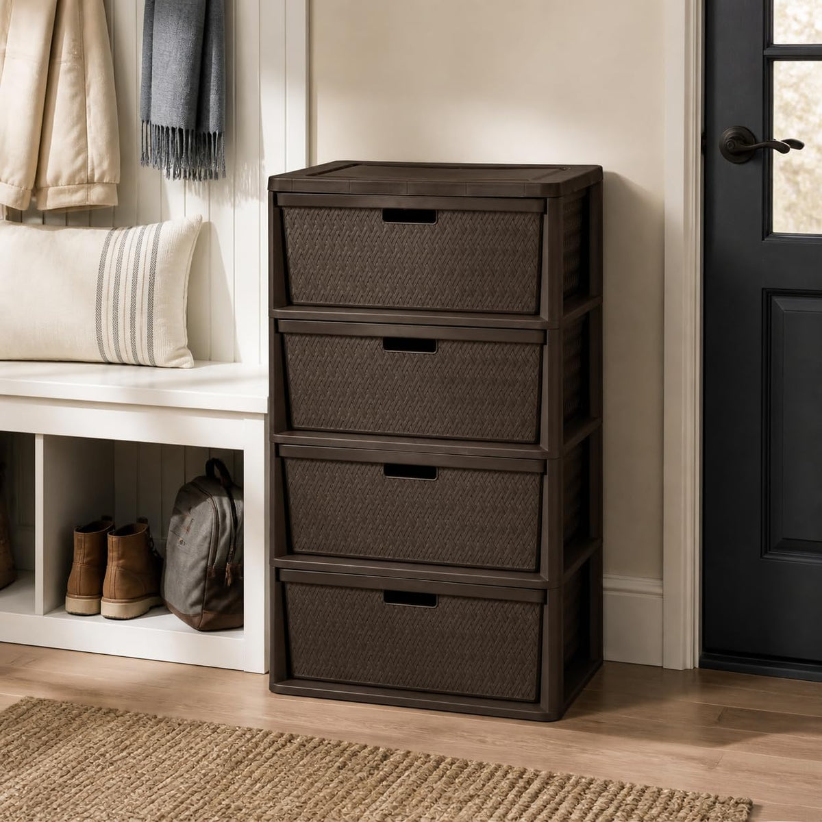 Brown 4 Drawer Plastic Storage Tower E35776