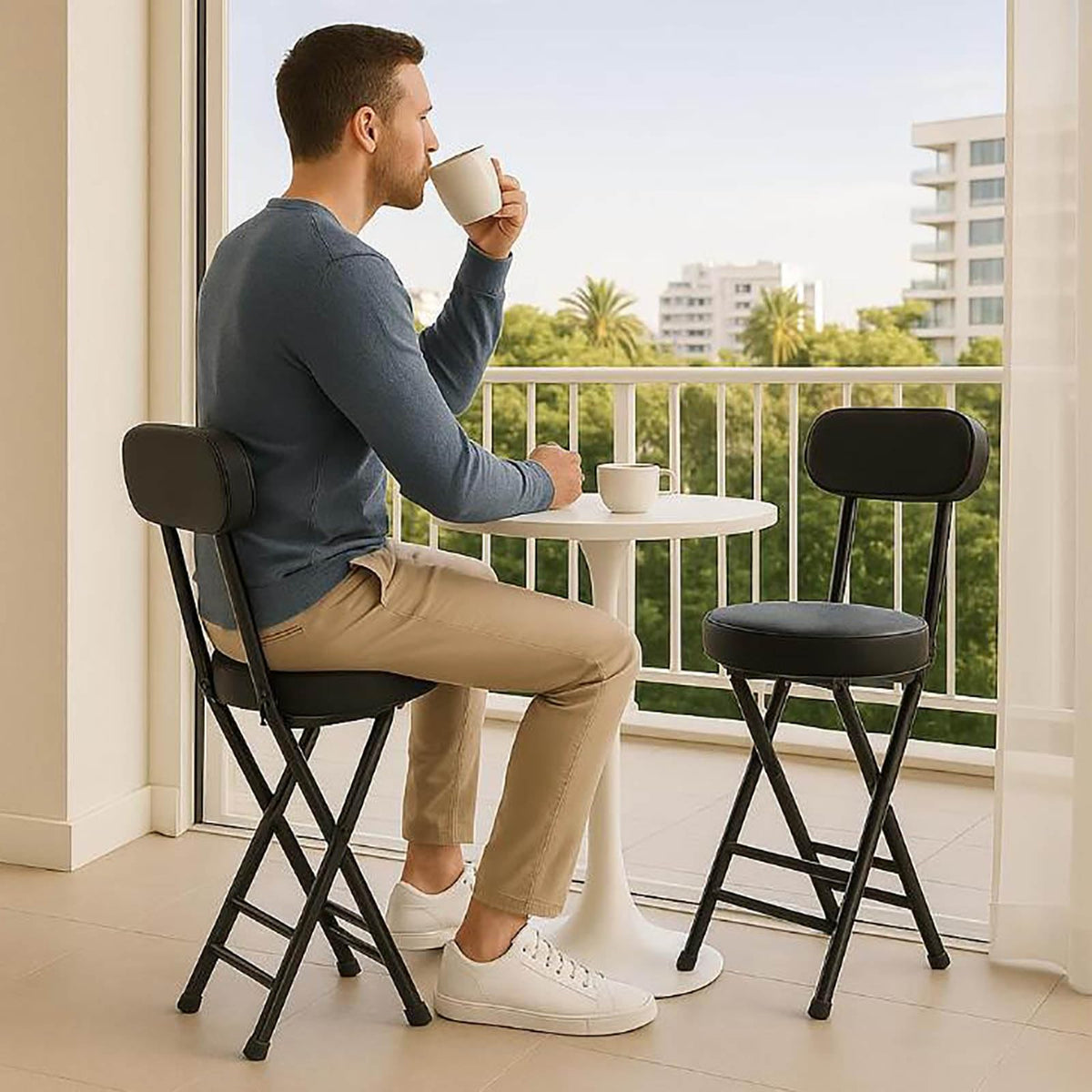 Folding Bar Stool with Backrest, Black T8958