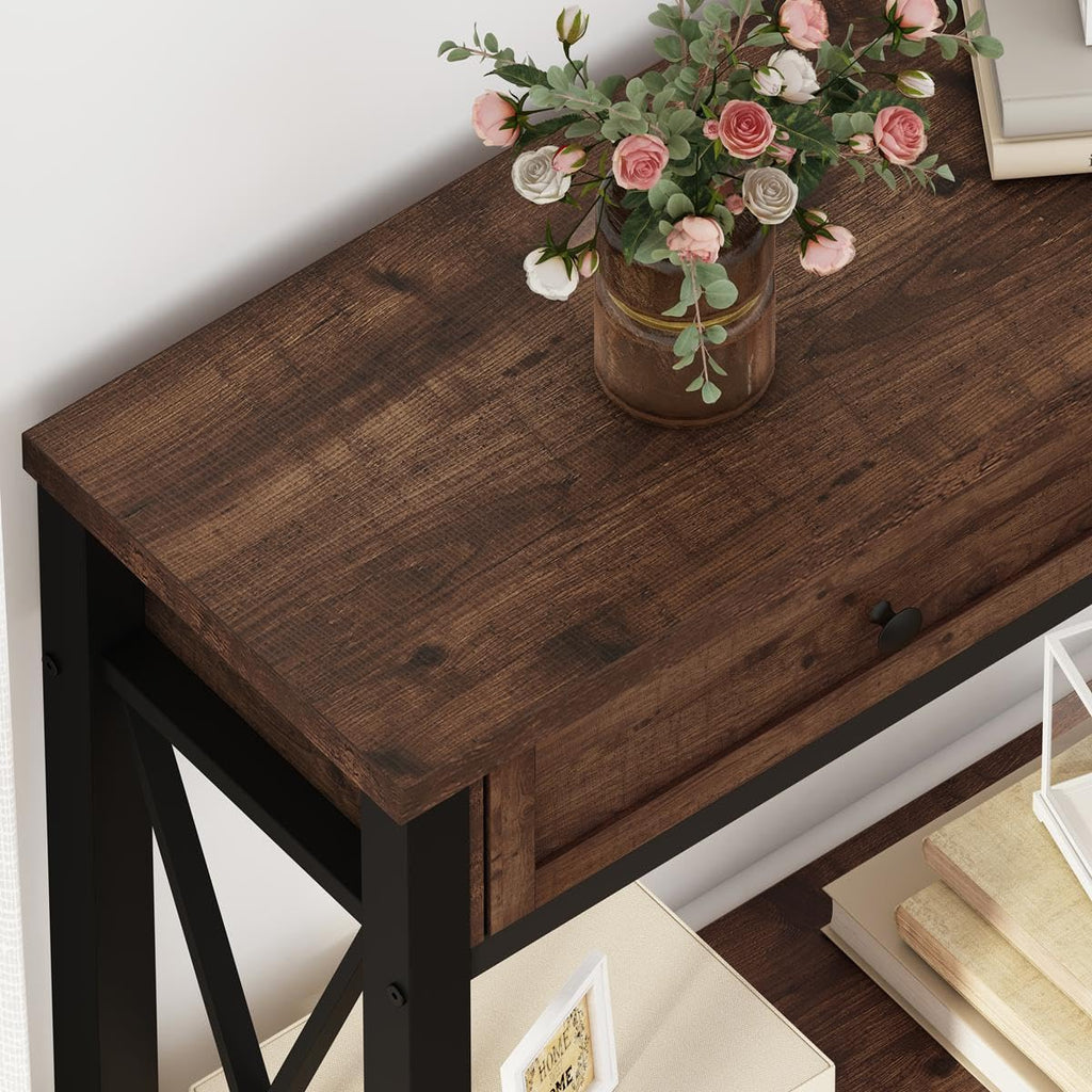 Rustic Oak 47 Inch Console Table with 2 Drawers E22205