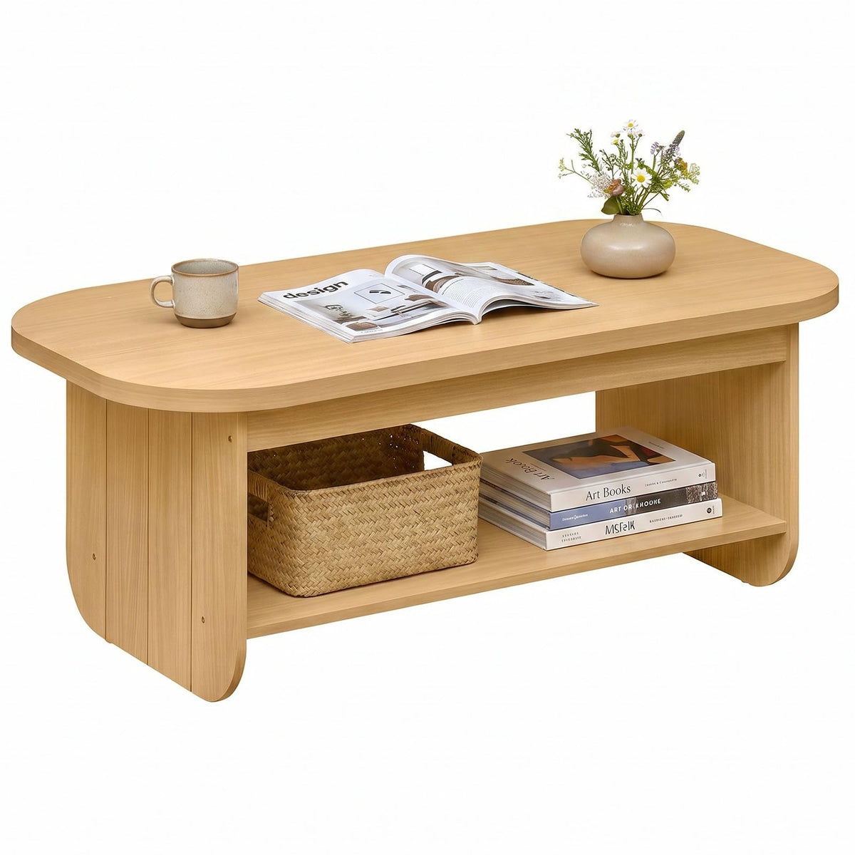 2-Tier Oval Coffee Table with Storage Shelf X83462