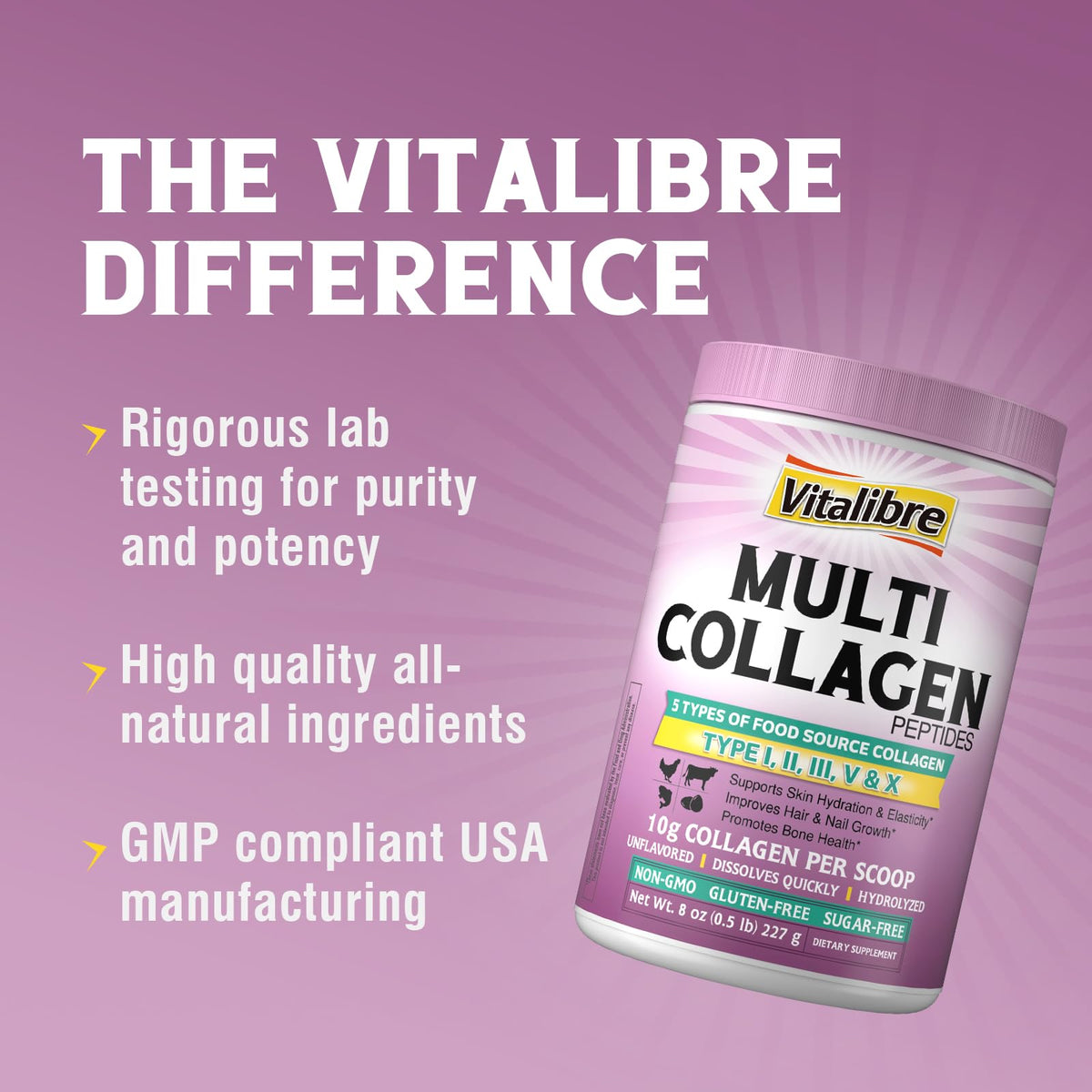 Multi Collagen Peptides Powder Type I II III V X Unflavored 8oz H939859