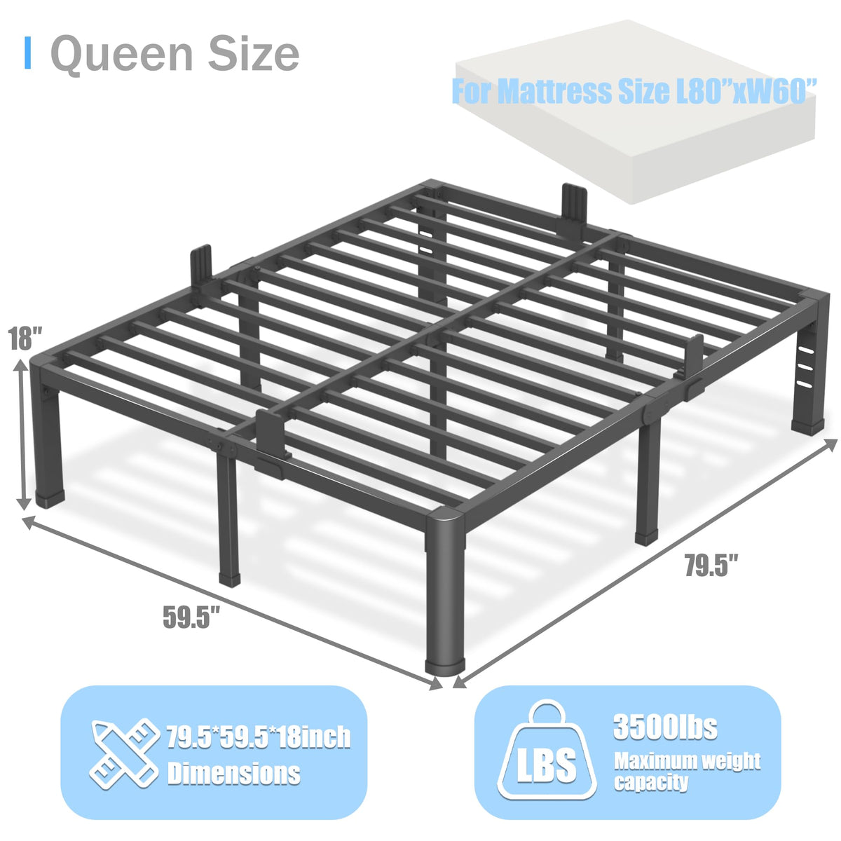 Queen Bed Frame with Headboard Hole and Steel Slats Support V697