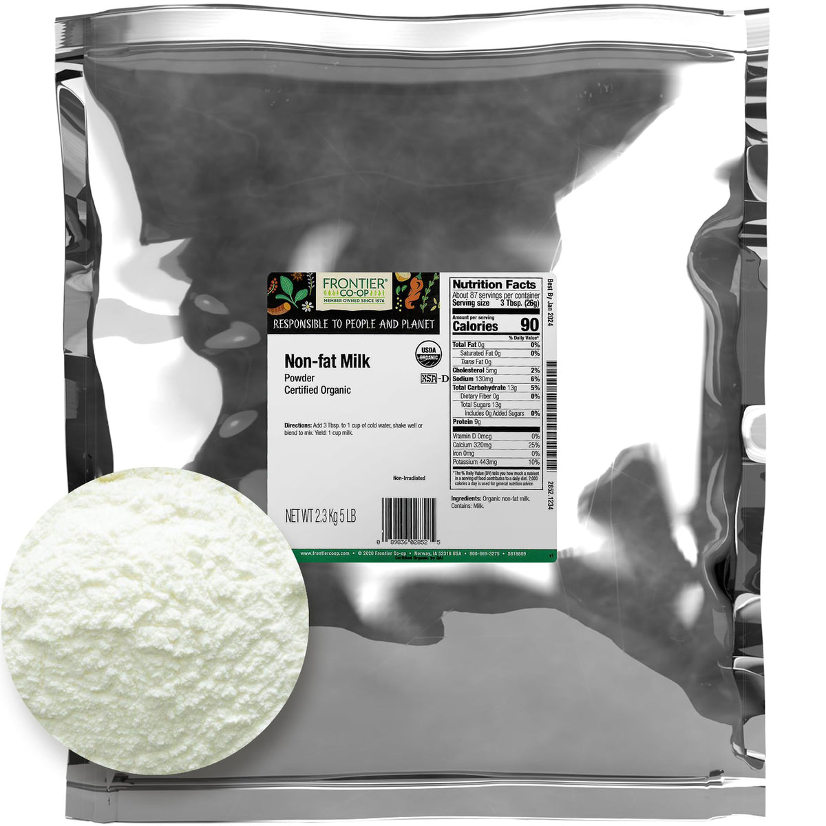 Organic Non-Fat Milk Powder 5lb Bulk Bag A99540