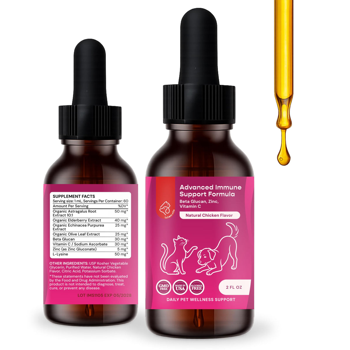 Liquid Pet Supplement with Astragalus, Elderberry, Echinacea & Beta Glucan, 2 fl oz H61046