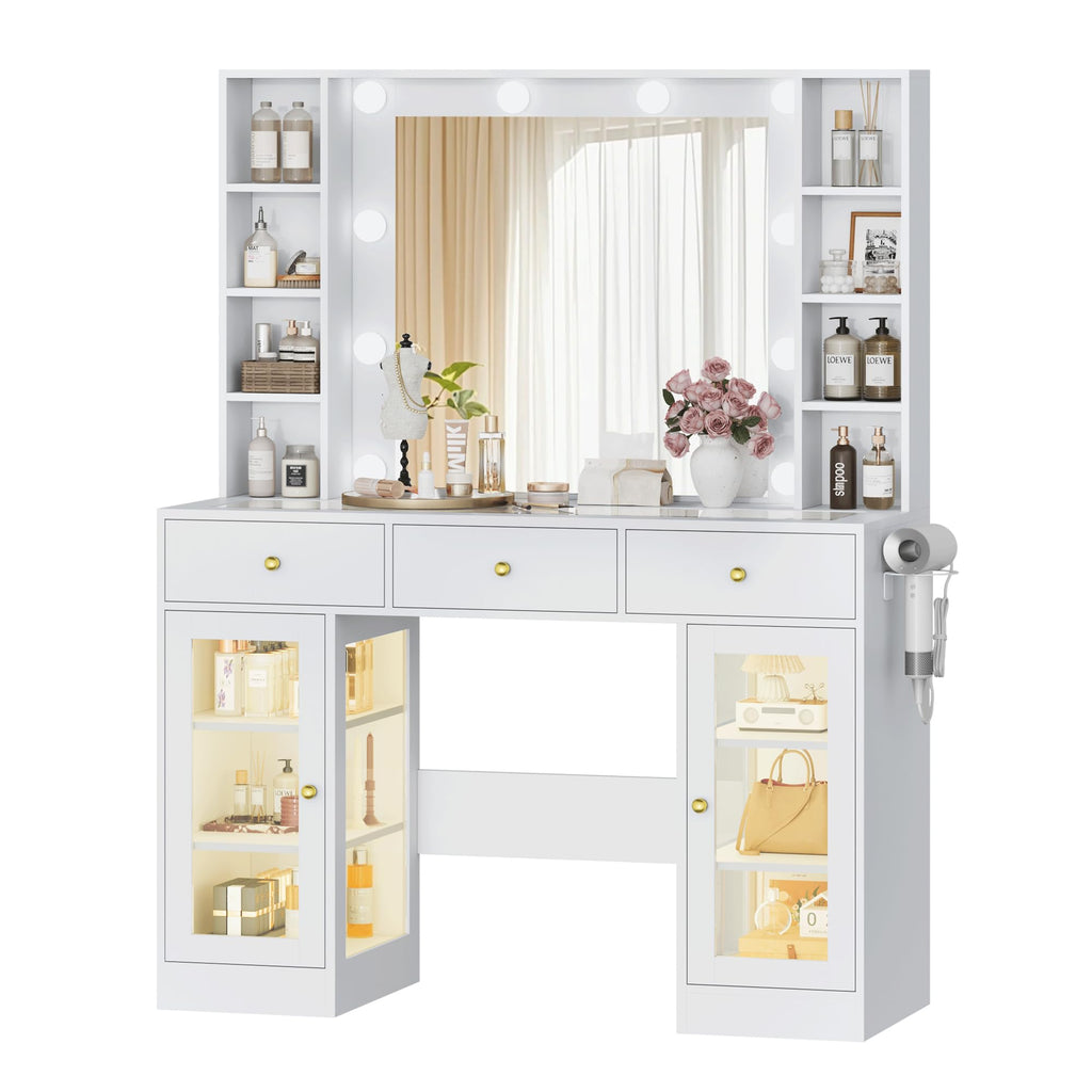 White Makeup Vanity Desk with Mirror and Lights Y72891