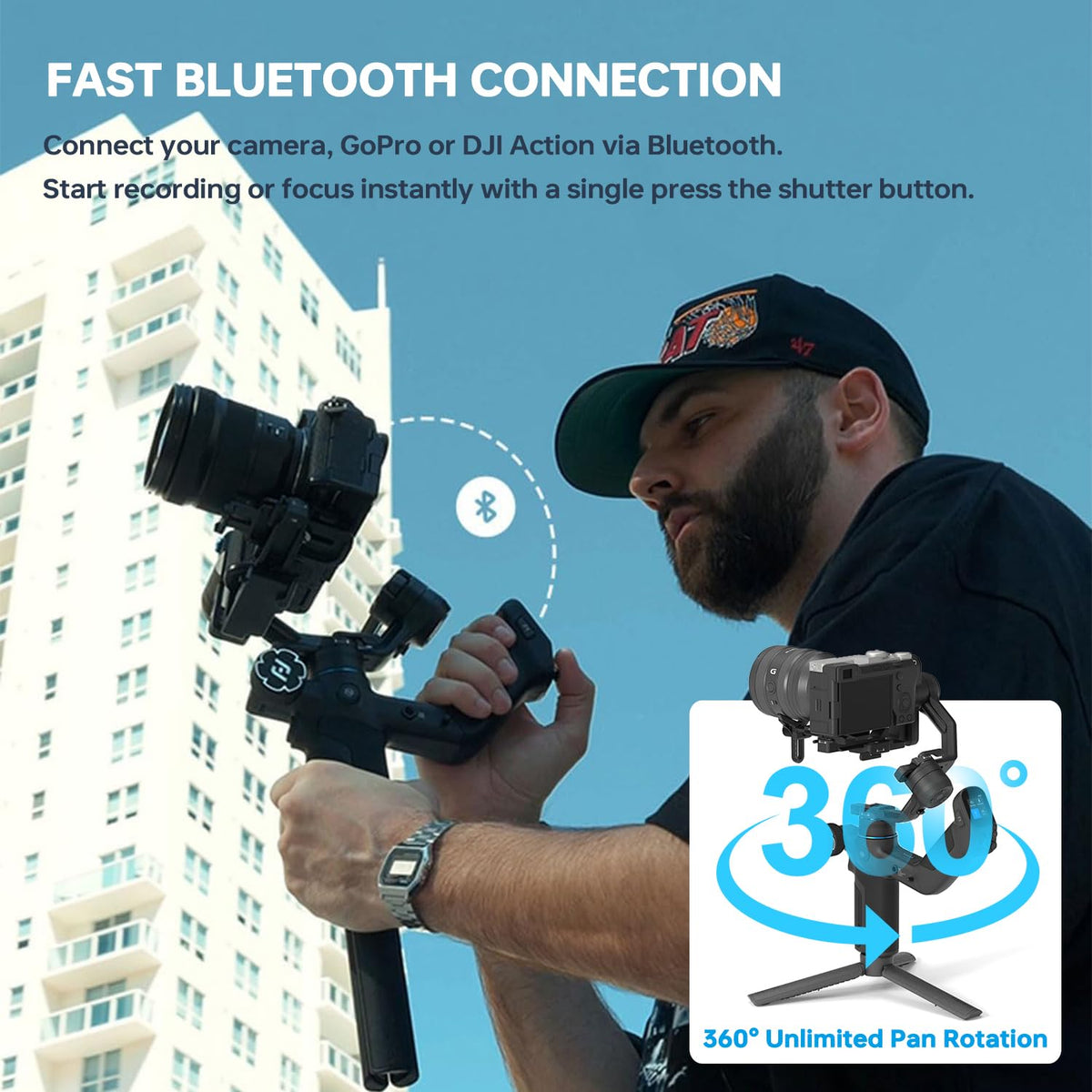 Camera Gimbal with AI Tracker, Detachable Remote Handle, Payload 4.4lbs, Bluetooth Control R36674