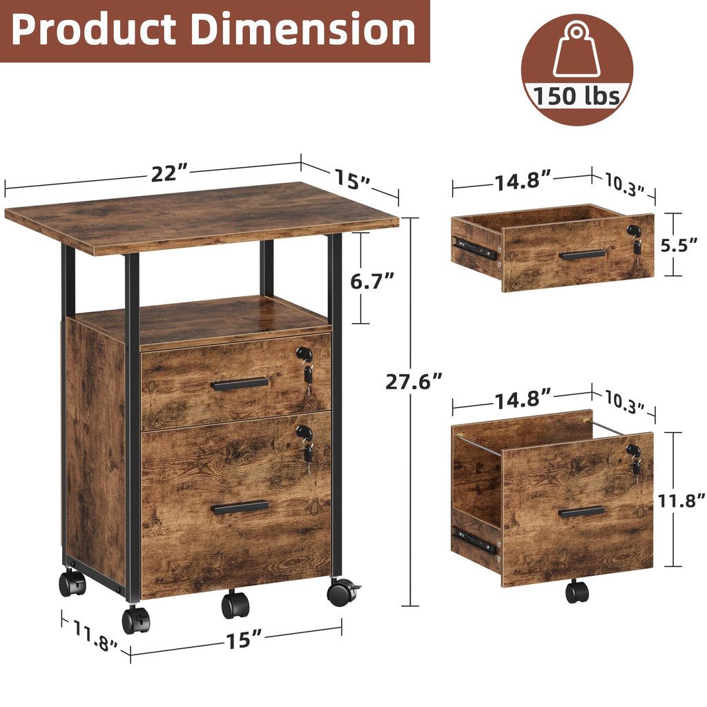 2 Wood Drawer Lockable File Cabinet with Extended Desktop L582