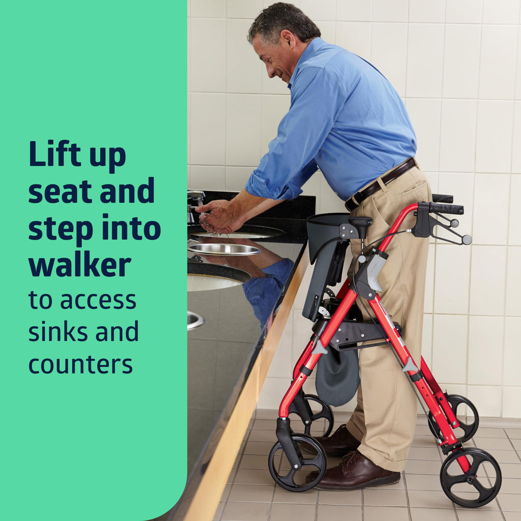 Black & Red Rolling Walker with Memory Foam Seat E333242