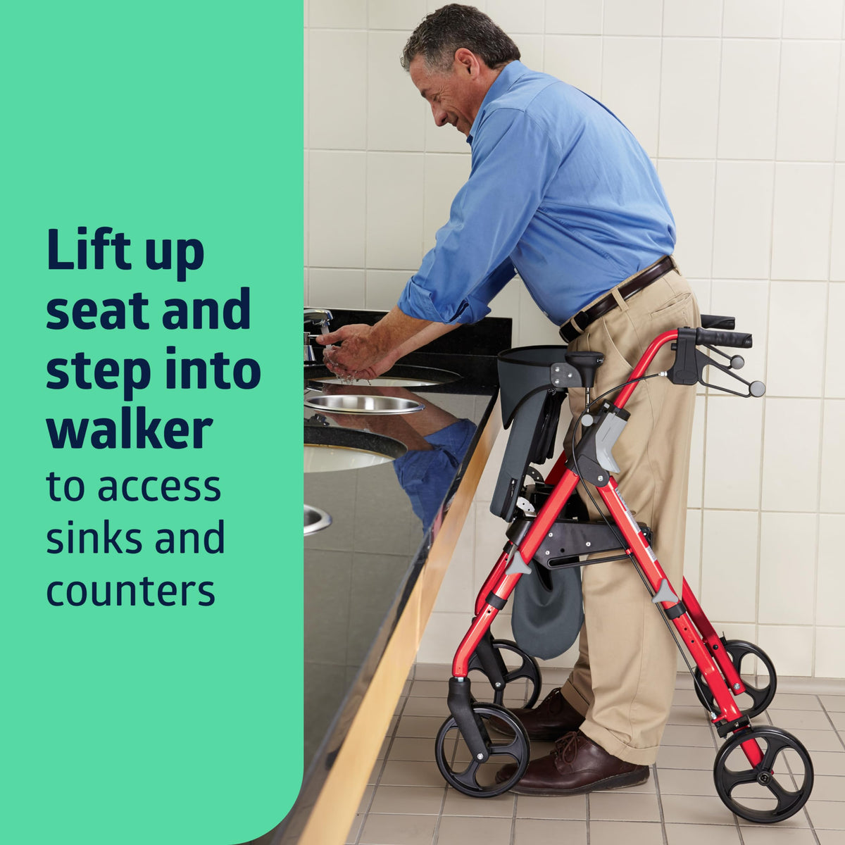 Black & Red Rolling Walker with Memory Foam Seat E333242
