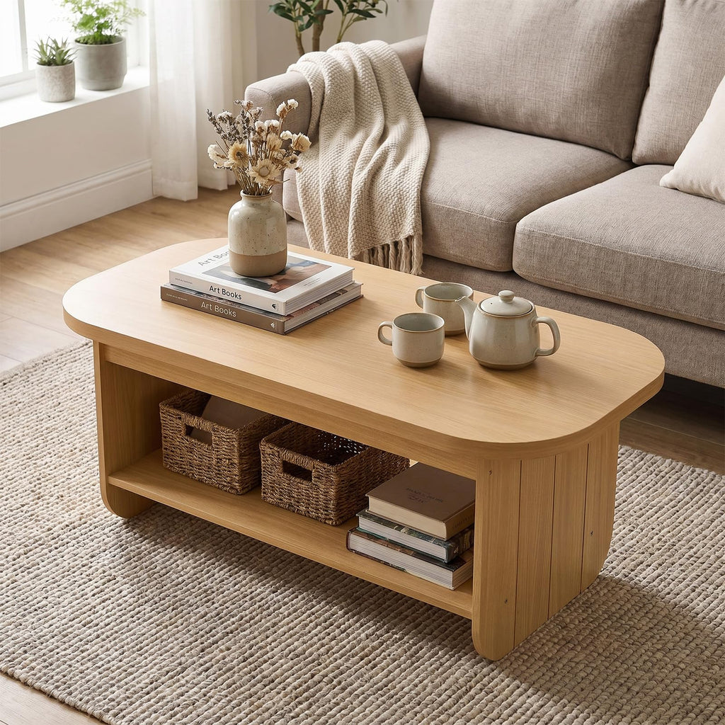 2-Tier Oval Coffee Table with Storage Shelf X83462