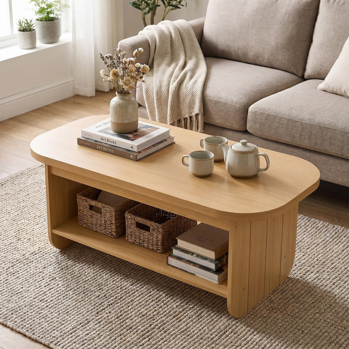 2-Tier Oval Coffee Table with Storage Shelf X83462