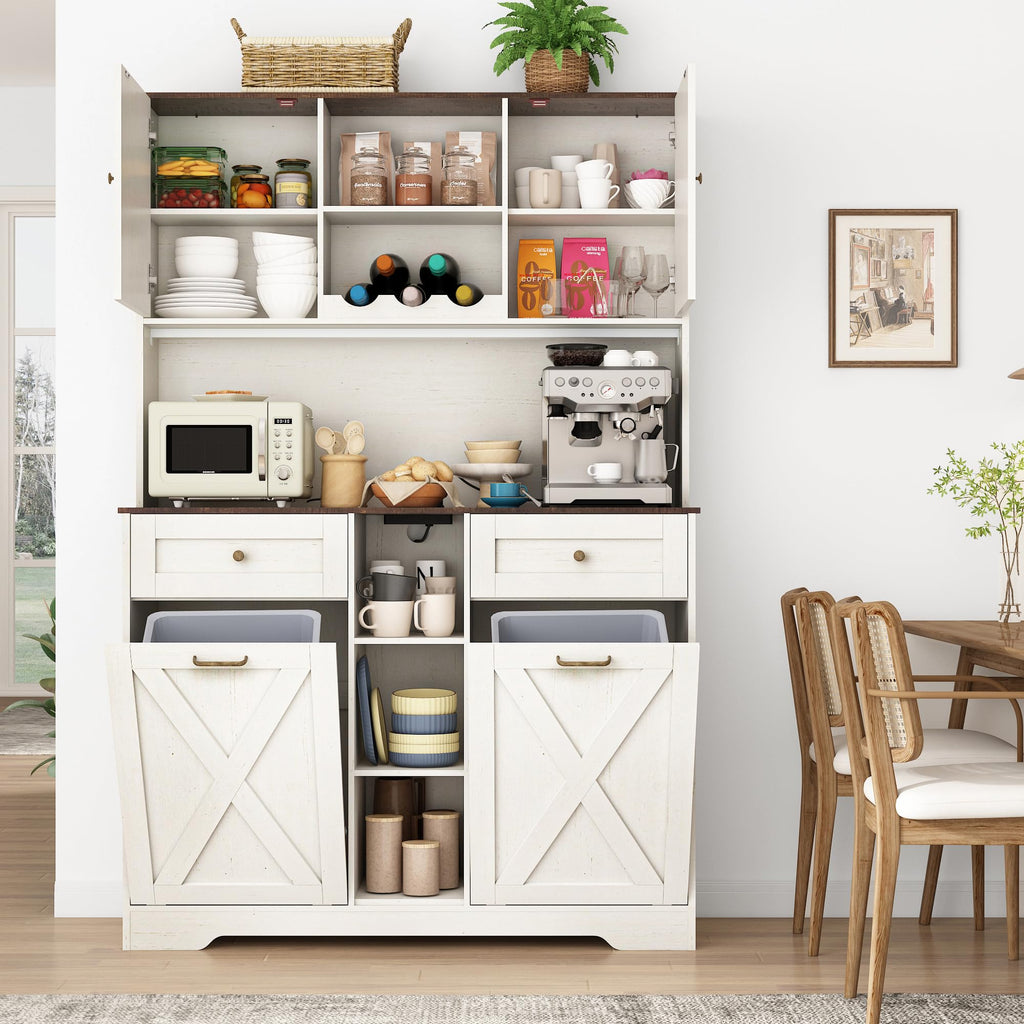 White Kitchen Pantry Storage Cabinet with Power Outlets and Two Drawers G15125