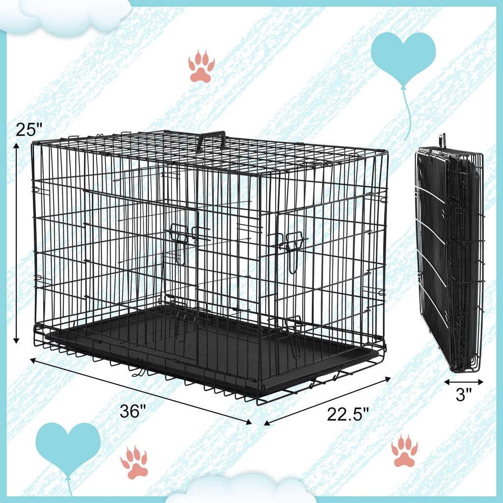 36 Inch Double-Door Metal Dog Crate with Tray and Divider S9839