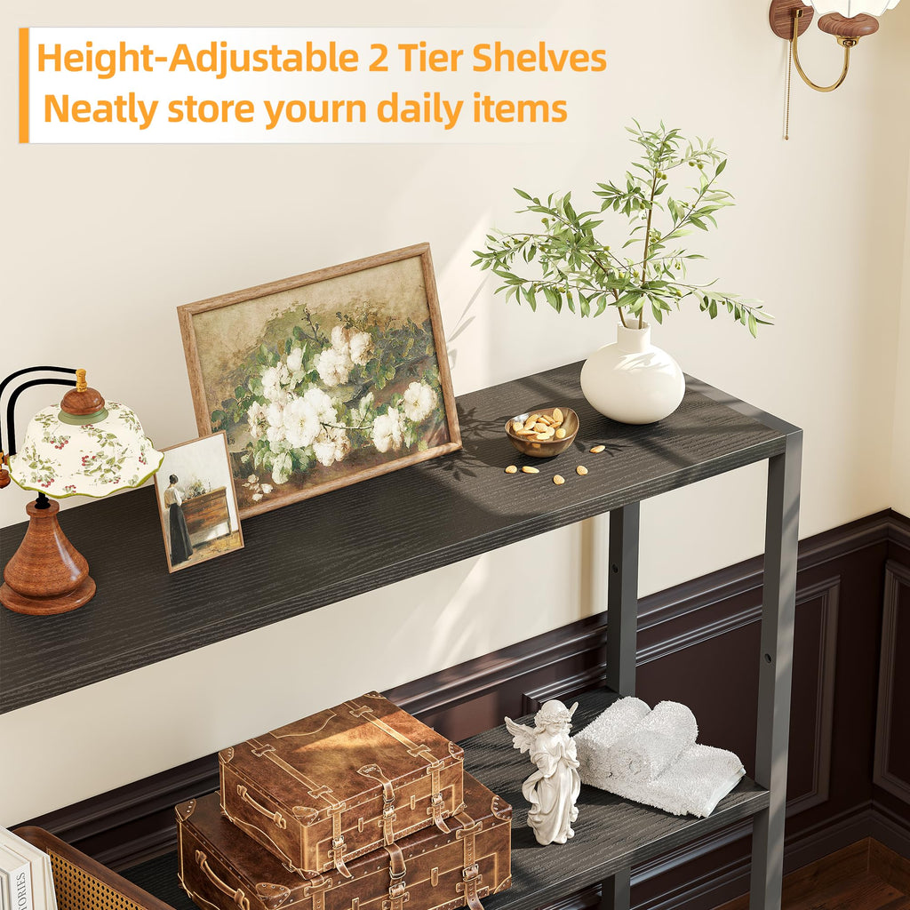Black Narrow Console Table with Shelves C722