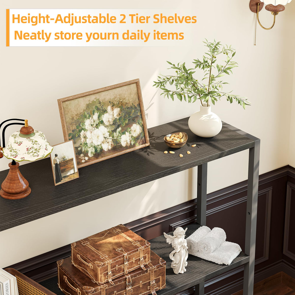 Black Narrow Console Table with Shelves C722