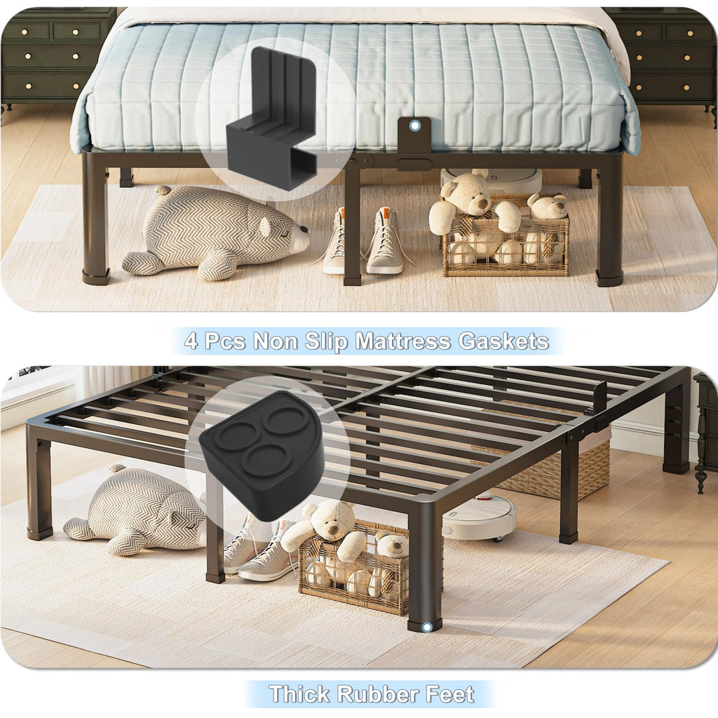 Queen Bed Frame with Headboard Hole and Steel Slats Support V697