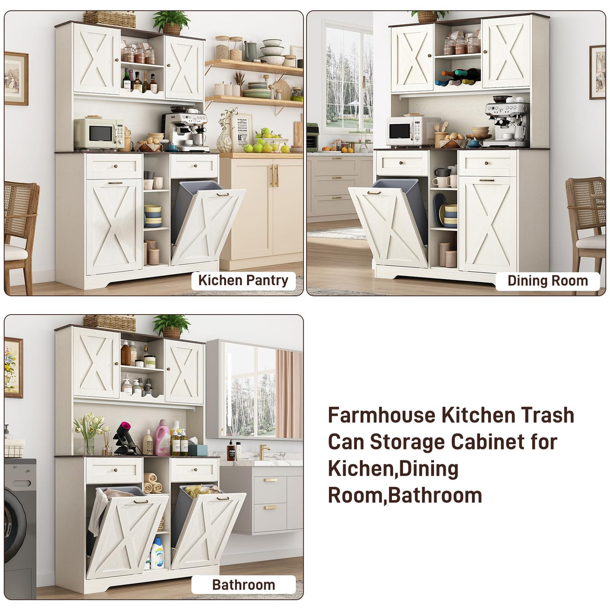 White Kitchen Pantry Storage Cabinet with Power Outlets and Two Drawers G15125