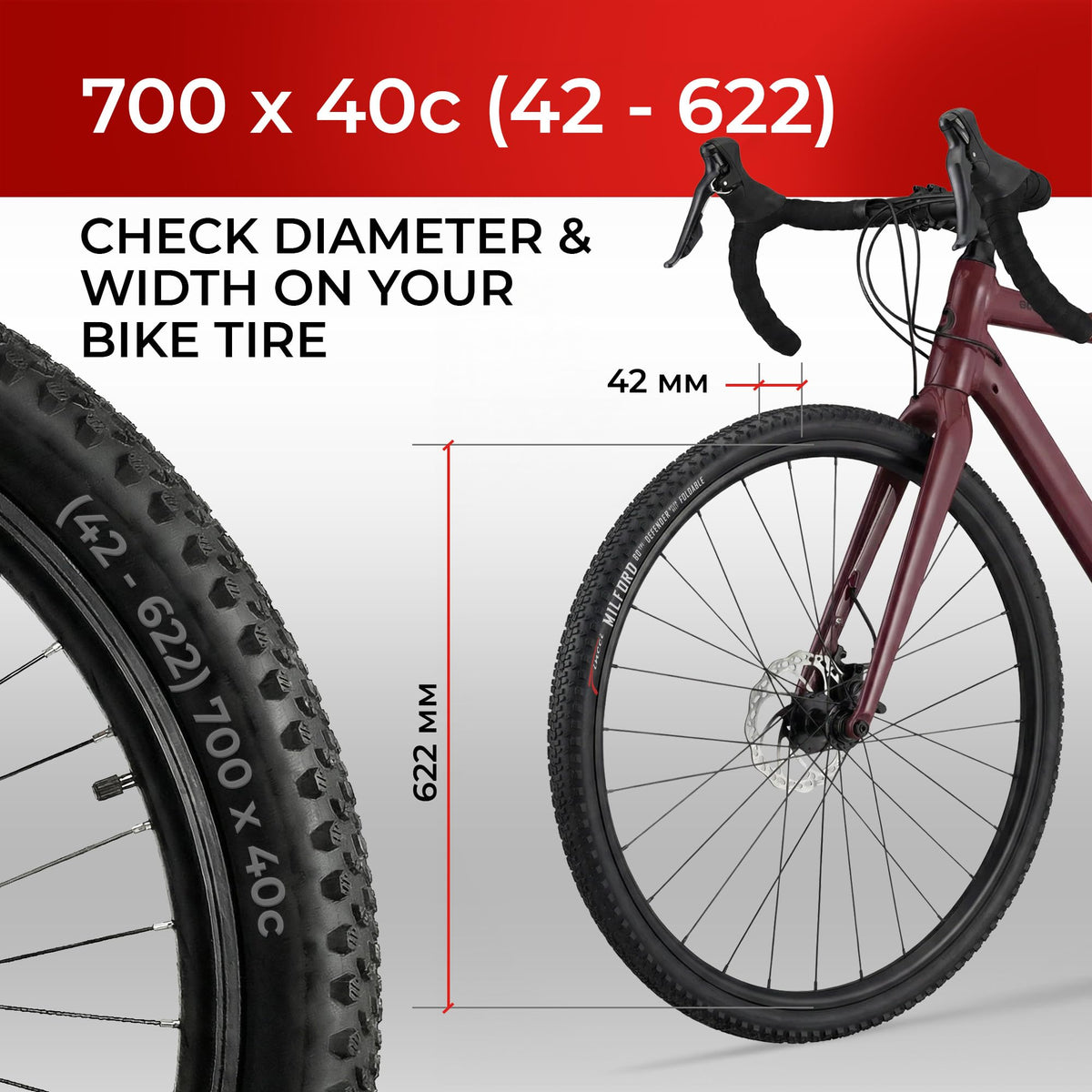 700x40c Gravel Bike Tire & Tubes Schrader Foldable 28" L839806