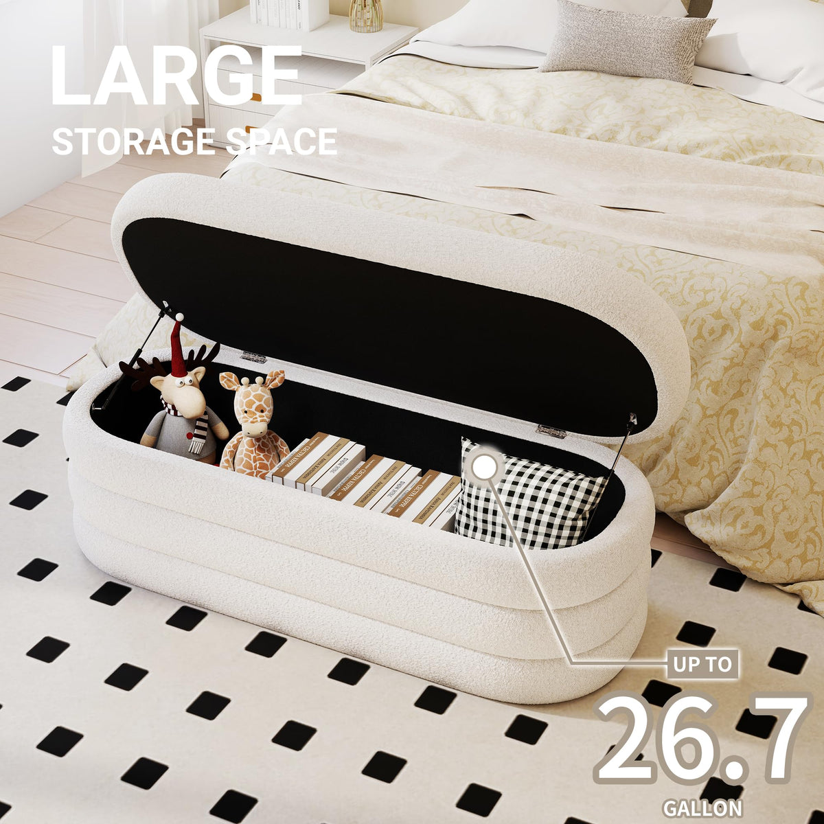49.2 Inch Ivory Upholstered Storage Ottoman Bench P844251
