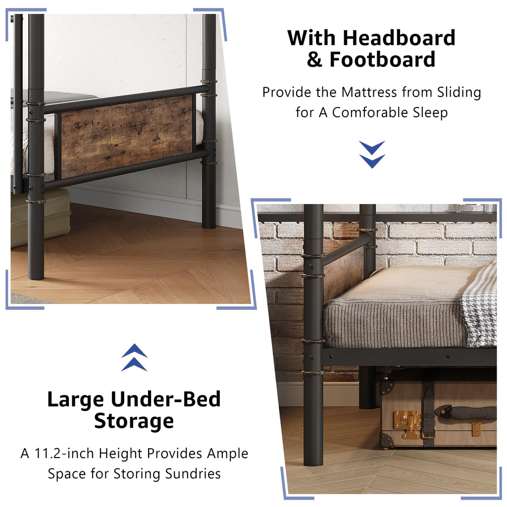 Twin Over Twin Metal Bunk Bed with Safety Guard Rails O812330