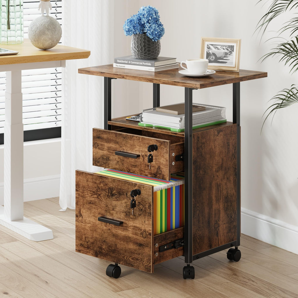 2 Wood Drawer Lockable File Cabinet with Extended Desktop L582