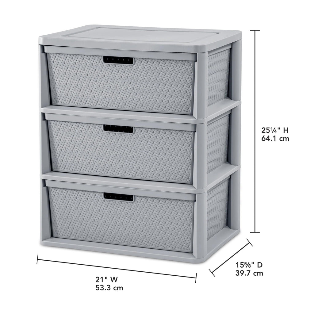 Wide 3-Drawer Plastic Storage Tower with Removable Bins, Gray G4733