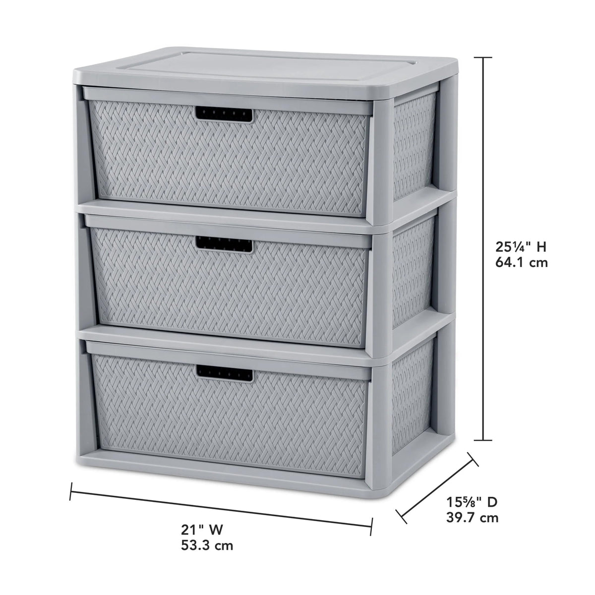 Wide 3-Drawer Plastic Storage Tower with Removable Bins, Gray G4733
