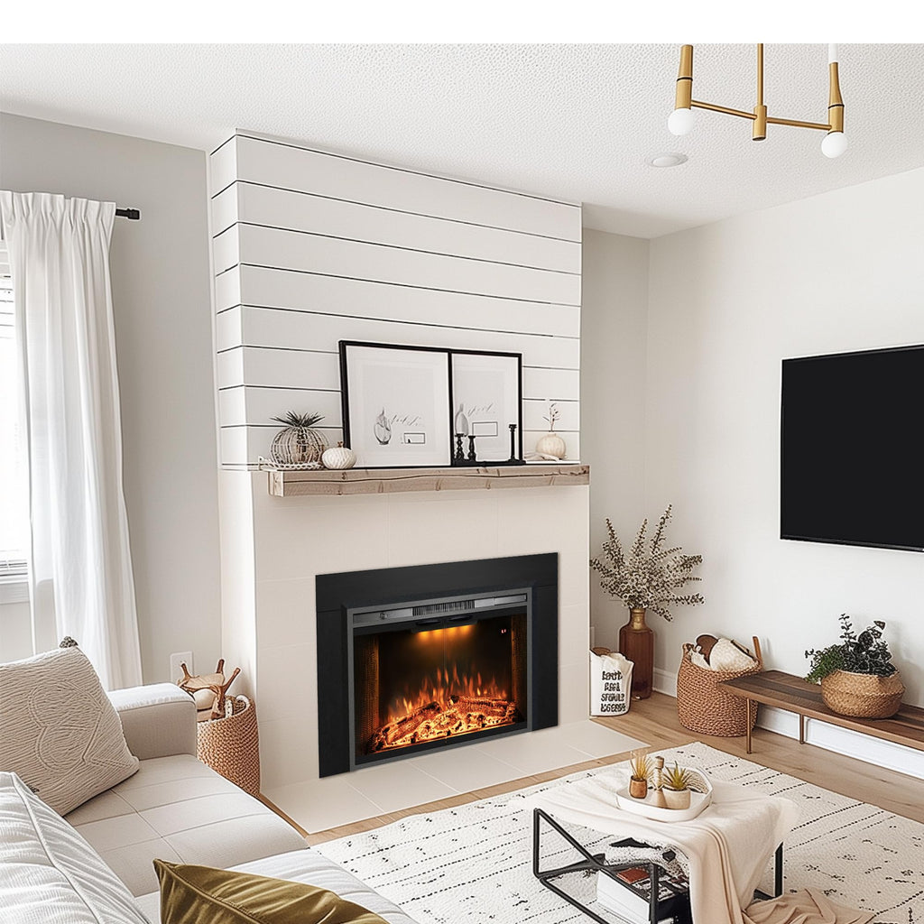 Black Electric Fireplace Insert with Metal Trim Kit, 45" W x 32" H U168972